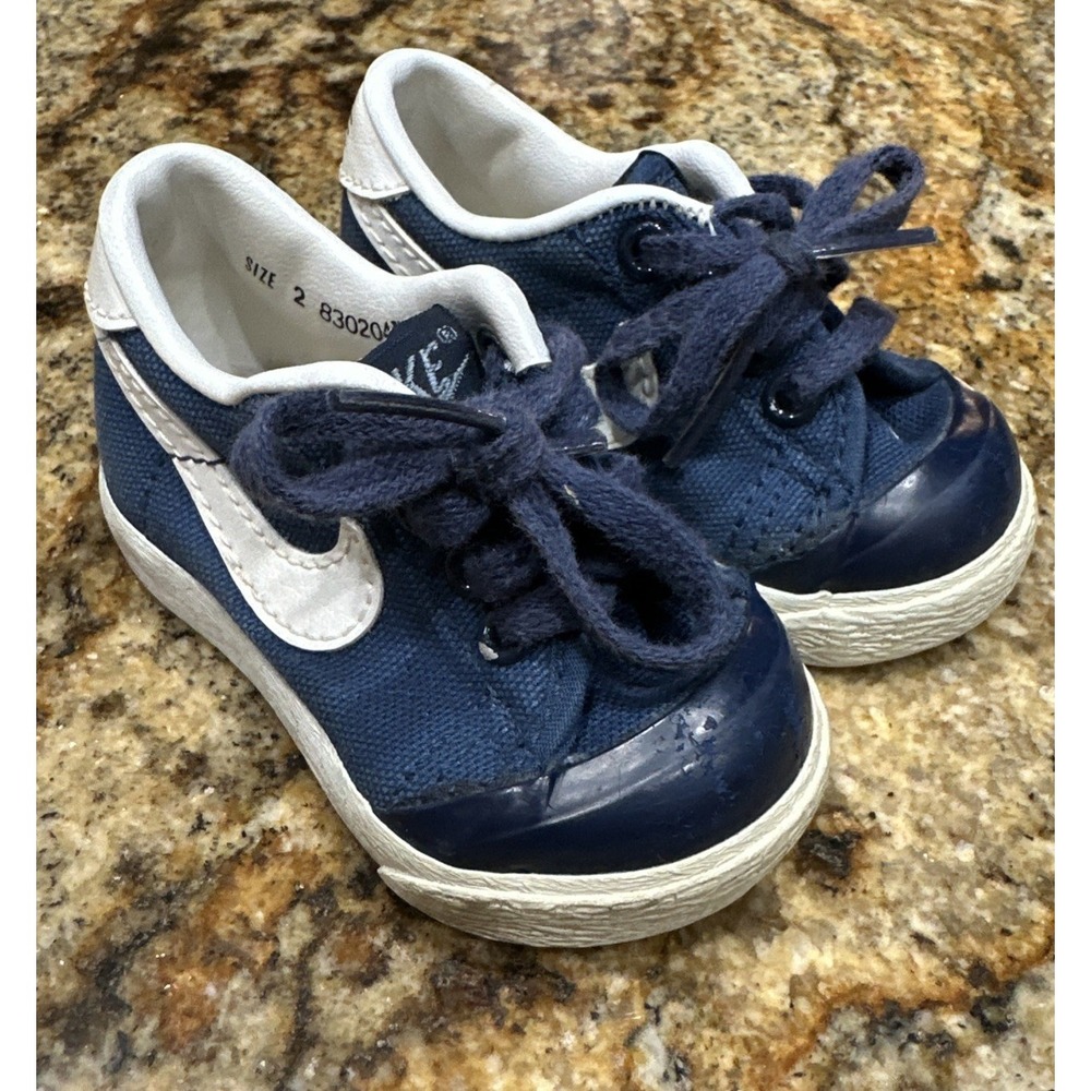 Vintage 1983 Nike Toddler Shoes 830204 TH4 Navy Canvas White Swoosh Kids